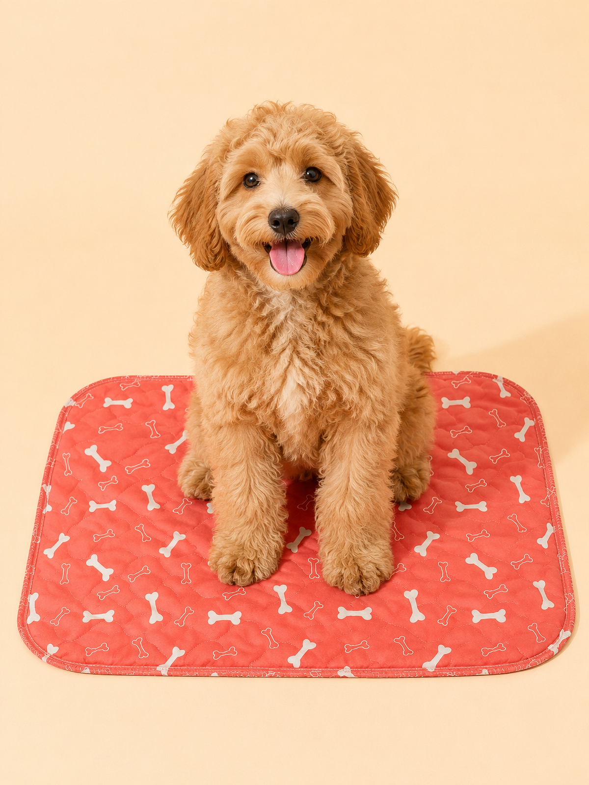 Chiot assis sur le Tapis Truffie corail