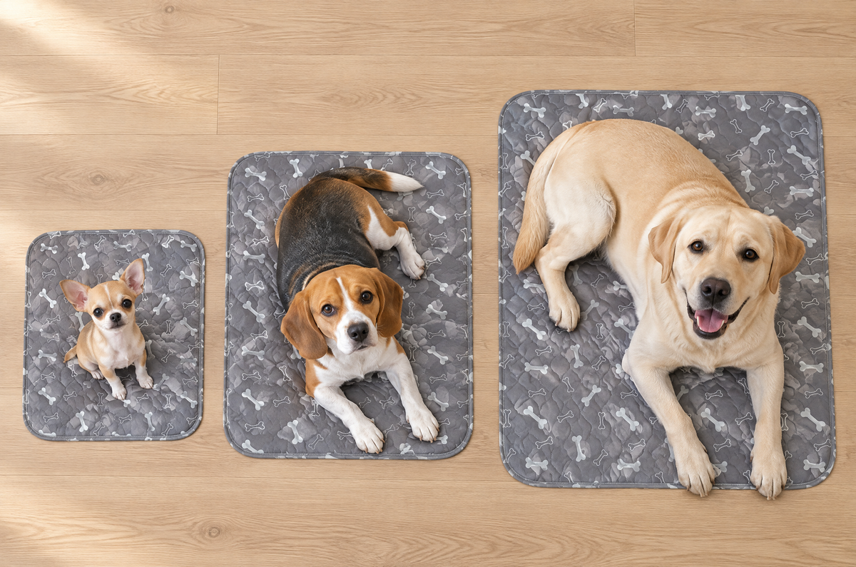 Trois chiens sur les tailles S, M et L